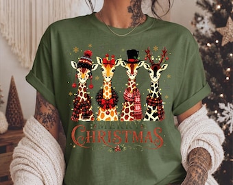 Giraffe Christmas Shirt, Merry Christmas Giraffe T-shirt