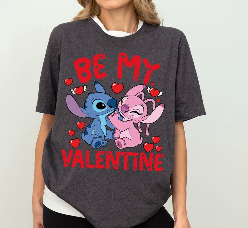 Disney Stitch Angel Be My Valentine Shirt, Disney Valentines Day T-Shirt, Cute Couple Romance Tee, Disneyland Honeymoon Trip Sweatshirt