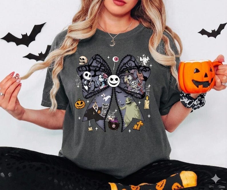 Nightmare Before Coquette Bow Shirt, Jack Skellington Sally Halloween T-shirt, Oogie Boogie Bash Tee, Disneyland Halloween Sweatshirt