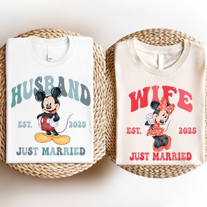 Disney Just Married Shirt, Husband Wife 2025 T-Shirt, Mickey Mouse Matching Shirt, Disneyland Bride & Groom Shirt, Honeymoon Couple Gift Tee