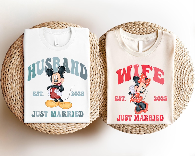 Disney Just Married Shirt, Husband Wife 2025 T-Shirt, Mickey Mouse Matching Shirt, Disneyland Bride & Groom Shirt, Honeymoon Couple Gift Tee