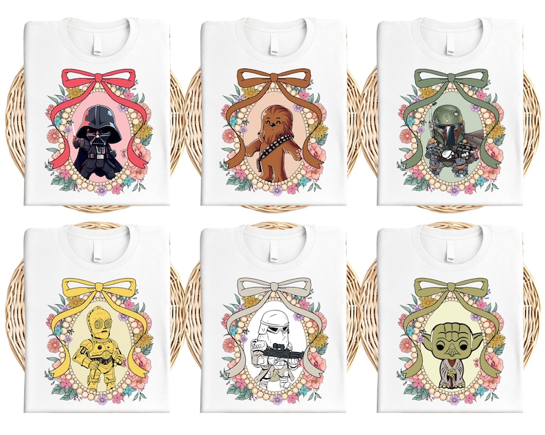 a set of four t - shirts with star wars characters on them