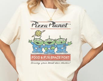 Vintage Pizza Planet Aliens Shirt, Food and Fun Space Port T-shirt, Retro Alien Tee, Theme Park Vacation Sweatshirt, Funny Pizza Crewneck