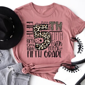Fifth Grade Typography Shirt, 5th Grade Leopard T-shirt, First Day of School Tee, Back To School Sweatshirt, Grade Level Hoodie