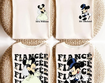 Mrs. & Mr. Custom Shirt, Mickey Minnie T-Shirt, Custom Couple T-Shirt, Verlobte und Verlobte passende Sweatshirt, Land Just Engaged Crewneck