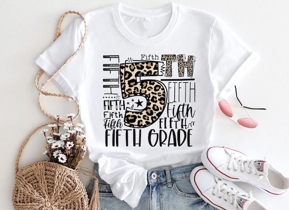 Fifth Grade Typography Shirt, 5th Grade Leopard T-shirt, First Day of School Tee, Back To School Sweatshirt, Grade Level Hoodie