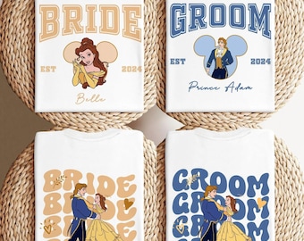 Custom Bride Belle & Groom Shirt, Matching Beauty And The Beast T-shirt, Romantic Couple Bachelorette Party Tee, Honeymoon Trip Sweatshirt