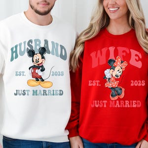 Disney Just Married Shirt, Husband Wife 2025 T-Shirt, Mickey Mouse Matching Shirt, Disneyland Bride & Groom Shirt, Honeymoon Couple Gift Tee