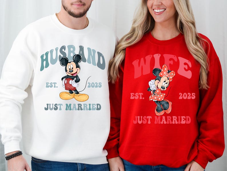 Disney Just Married Shirt, Husband Wife 2025 T-Shirt, Mickey Mouse Matching Shirt, Disneyland Bride & Groom Shirt, Honeymoon Couple Gift Tee