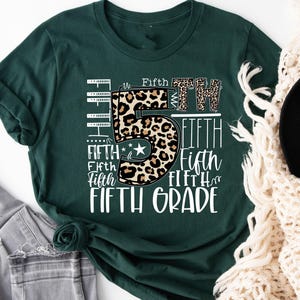 Fifth Grade Typography Shirt, 5th Grade Leopard T-shirt, First Day of School Tee, Back To School Sweatshirt, Grade Level Hoodie