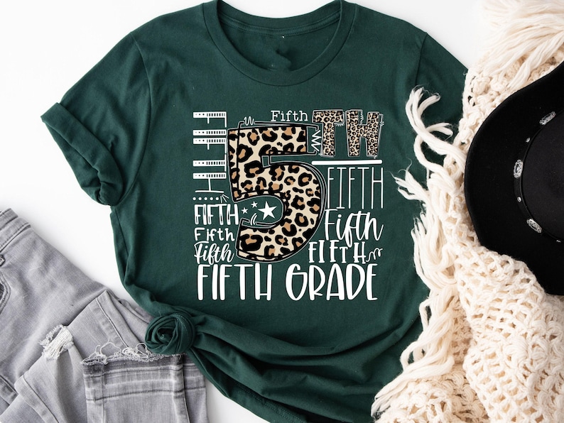Fifth Grade Typography Shirt, 5th Grade Leopard T-shirt, First Day of School Tee, Back To School Sweatshirt, Grade Level Hoodie