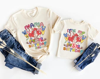 T-shirt pour fille d'anniversaire la petite sirène Ariel, chemise de famille anniversaire Disney personnalisée, sweat-shirt voyage d'anniversaire Disneyland, t-shirt fête d'anniversaire