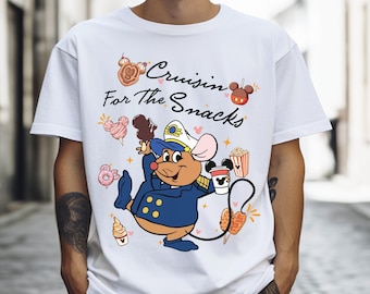 Camiseta "Cruisin' for the Snack", Camiseta "Disney Gus Gus Snacks", Camiseta "Princesa Cinderela", Camiseta "Viagem em Família à Disneylândia", Suéter "Amante de Lanches"
