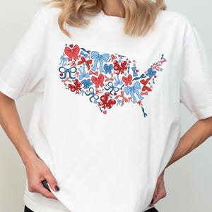 Coquette Bow USA Karte Shirt, USA Silhouette Shirt, Amerika Liebhaber Shirt, Unabhängigkeitstag T-Shirt, Patriotisches USA Shirt, Coquette American Pullover