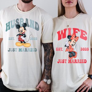 Disney Just Married Shirt, Husband Wife 2025 T-Shirt, Mickey Mouse Matching Shirt, Disneyland Bride & Groom Shirt, Honeymoon Couple Gift Tee