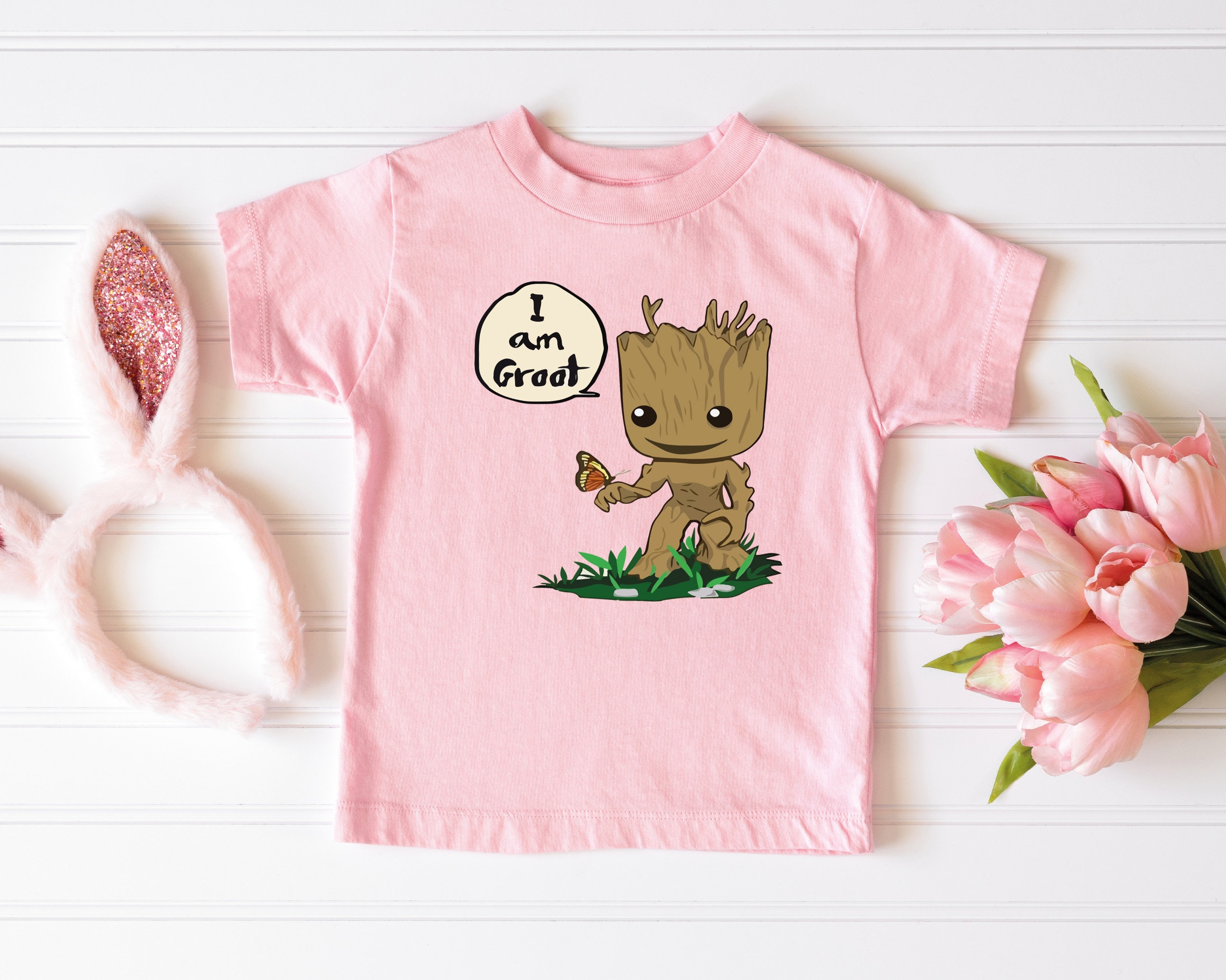 Marvel I Am Groot T-Shirt Bambina E Ragazza - Maglietta Manica Corta Con Stampa Groot E Capelli Da Bagno