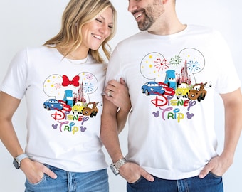 Maglietta da viaggio Cars, magliette con la testa di Topolino e Saetta McQueen, magliette di Topolino e Minnie Cars Pixar, magliette di Cricchetto, magliette abbinate per tutta la famiglia