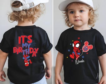 Spider-födelsedagströja, Spider-t-shirt med spökmotiv, Spin-födelsedagströja, Avengers-födelsedagströja för småbarn, personlig superhjälte-tröja för barn.