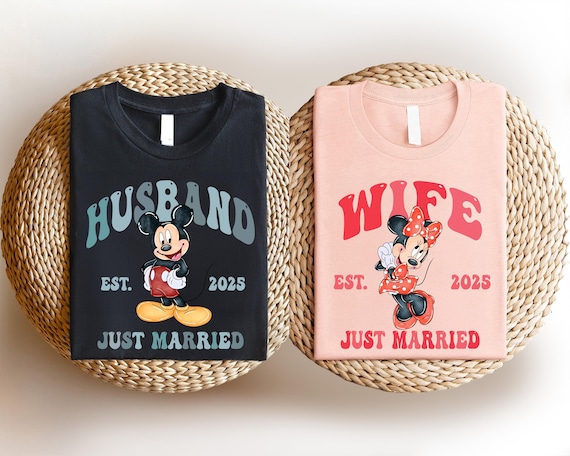Disney Just Married Shirt, Husband Wife 2025 T-Shirt, Mickey Matching Shirt, Disneyland Bride & Groom Shirt, Honeymoon Couple Gift Tee