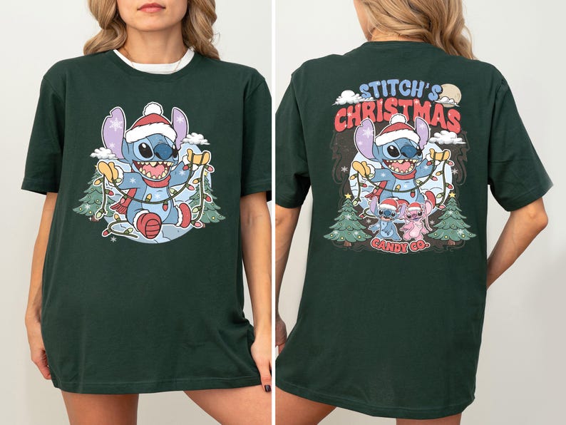 Disney Merry Stitchmas Shirt, Stitch And Angel Merry Christmas Shirt, Disney Xmas Sweat, Santa Hat Xmas Tee, Disneyland Family Trip Xmas Tee