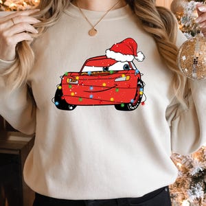 Disney Christmas Shirt, Santa Hat Lightning McQueen and Tow Mater T-shirt, Disney Couples Xmas Tee, Holiday Vacation Party Sweatshirt