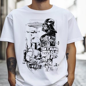 Darth Vader and Mandalorian Shirt, Retro Galaxy&#39;s Edge Shirt, Disney Star Wars Day Matching Tee, Disneyland Family Vacation Sweater