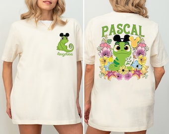 Koszulka z motywem kwiatowym „Tangled Pascal” z motywem Roszpunki, Koszulka z księżniczką, Koszulka z uszami Myszki Miki, Koszulka z wakacjami, Koszulka z podróżą dla dziewcząt