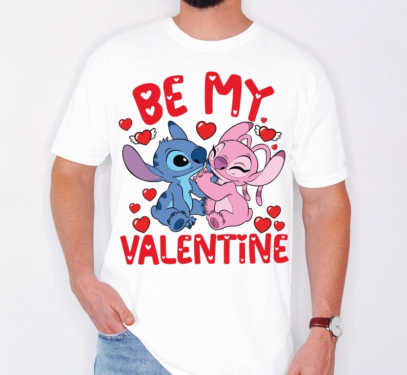 Disney Stitch Angel Be My Valentine Shirt, Disney Valentines Day T-Shirt, Cute Couple Romance Tee, Disneyland Honeymoon Trip Sweatshirt