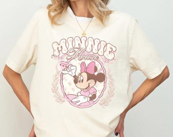 Coquette Minnie Mouse Inspired Shirt,  Retro land Girls Trip T-shirt, Pink Bow Tee, Magical Vacation Sweatshirt, Cute Retro Mouse Crewneck