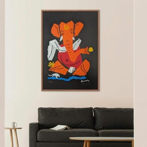 MF Husain Ganesh Serigraph Print | Limited Edition 96/150 | Indian Mythology Art | Signed Original | Unframed Wall Decor | COA