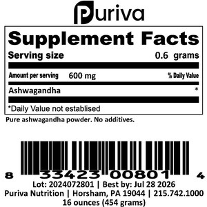 Ashwagandha extract, minimum 2.5% withanolides, 1 pound, Puriva Nutrition image 3