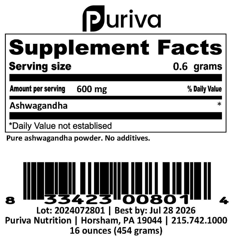 Ashwagandha extract, minimum 2.5% withanolides, 1 pound, Puriva Nutrition image 3