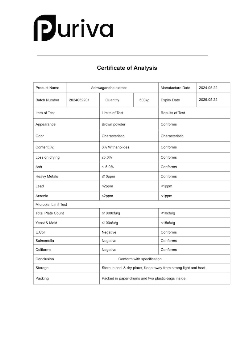 Ashwagandha extract, minimum 2.5% withanolides, 1 pound, Puriva Nutrition image 5