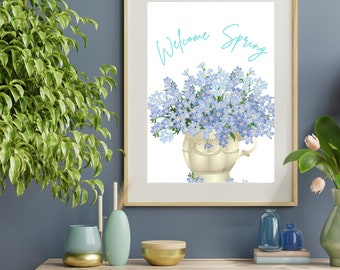 Spring Printable Wall Art//Welcome spring, Download home decor, Spring wall decor, Happy spring,Spring art,Digital art print,Home decoration