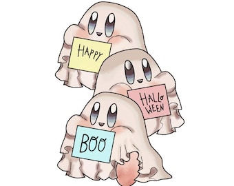 Kawaii Ghost Clipart, Halloween Spooky Character PNG (Digital Download)