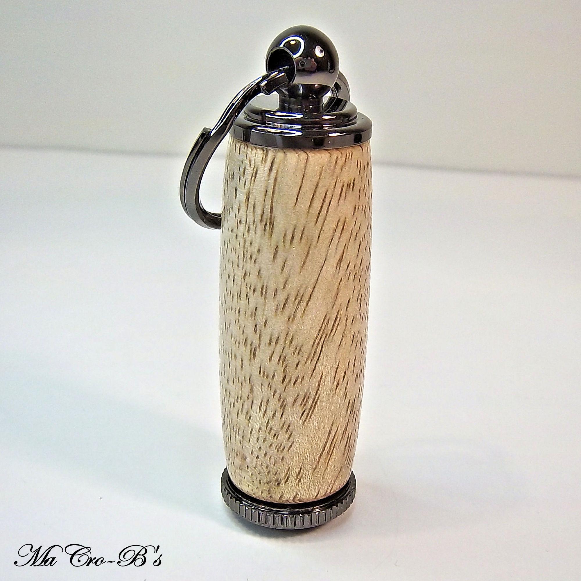 Keychain Secret Compartment Pill Box / Pill Holder in Hawaiian Mango Wood with Gun Metal Trim