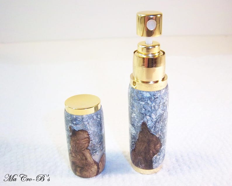 Handmade Refillable Perfume Atomizer | Silver Flaked Grapevine, Gold Trim Travel Ready Fragrance Sprayer bild 6