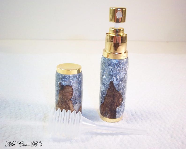 Handmade Refillable Perfume Atomizer | Silver Flaked Grapevine, Gold Trim Travel Ready Fragrance Sprayer bild 7