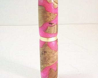 Hand Crafted Refillable Perfume Atomizer | Pink Epoxy and Olive Burl Wood Hybrid, Gold Trim, Travel Ready, Birthday Gift, Mother's Day