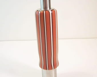 One-Handed Pump and Grind Peppermill Handmade in Colorful Polyester: Stainless Steel Grinder, Picnicking Must Have Cooks Present