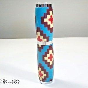 Perfume Atomizer Breath Spritzer in Southwest Style Blue Acrylic with Chrome Trim Travel Size Gift for Her