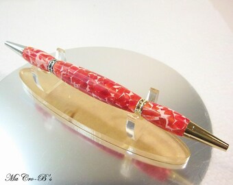 Double Sided Ballpoint Pen: in Recycled Red/White Plastic, Red /Black Ink, Chrome/Gold Trim, Teachers Gift, Back to School Gift