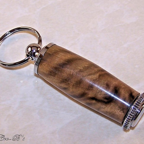 Pill Box Keychain / Key Ring in Pistachio Wood with Chrome Trim, in Attractive Gift Box