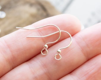 Silver Plated Brass Fish Hook Earwires, 17mm Hanging Length, with 2mm Bead and Open Loop, Choose Your Lot of 5, 10, 20 Pair or 50 Pairs