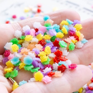 5.5mm Flower Cabochons, Tiny Roses, Semi-Translucent Colors with Subtle Glitter, Flatback Nail Art Resin Pieces Decoden Embellishment