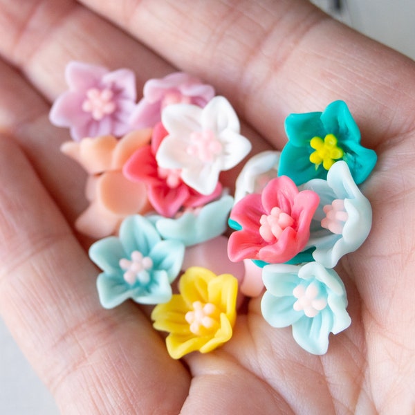13mm Lily Cabochons in Mixed Two-Tone Colors, Flatback Decoden Glue On Embellishments, Assorted Colors Fun Resin Cabs