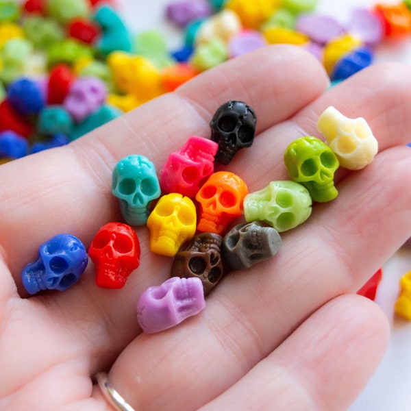 11mm x 8mm Skull Cabochons, Undrilled Flatback Glue On Halloween Theme in Resin, Small Color Mix Skeleton, 11-12mm Size Fun Detail for DIY