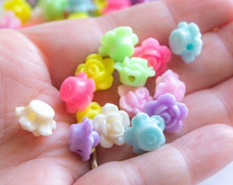 12.5mm x 8mm Rose Beads in Pastel Colored Acrylic, Fun DIY Craft Project Bead Lot, Light Bright Tone Mix, Large 2mm Hole for Easy Stringing