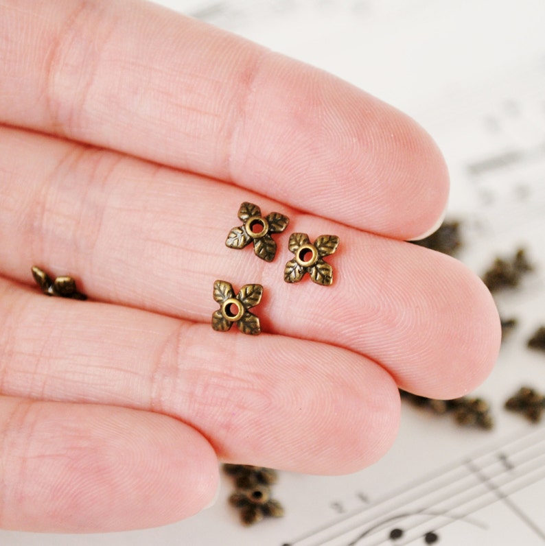 50 7.5mm Leaf Beadcaps in Antiqued Bronze image 1