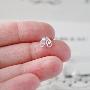 5x9mm Small Silver Colored Filigree Beadcaps Beautiful Intricate Detailed Accent Bead Caps, 4 Petal Dainty Design Milgrain Texture